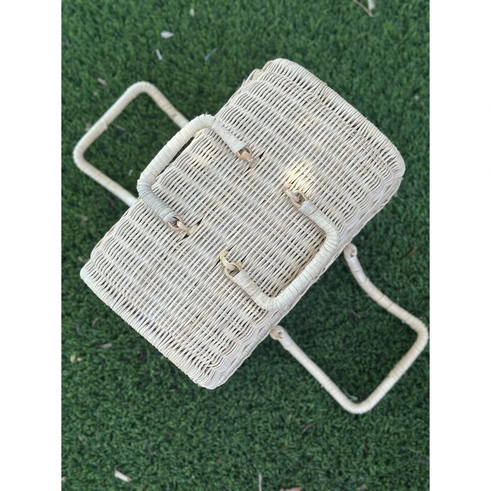 Beautiful Vintage Woven Wicker Picnic Basket with Handle and Lid